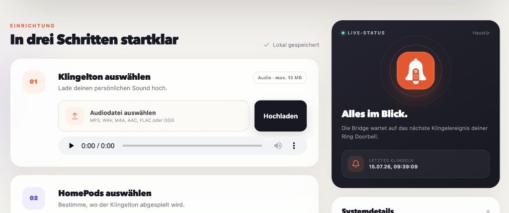 Speaker selection and live status in Ring HomePod Doorbell